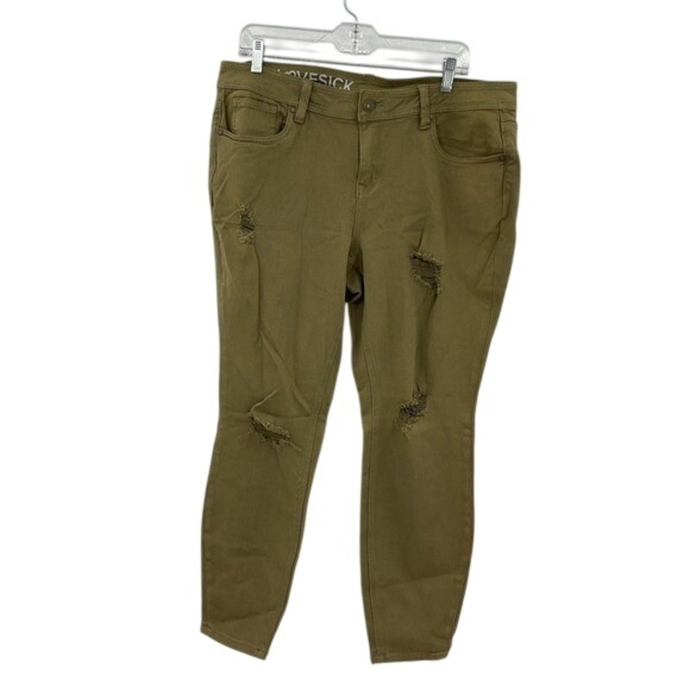 Lovesick‎ Womens Size 16 Olive Green Distressed Skinny Jeans Stretch Khaki